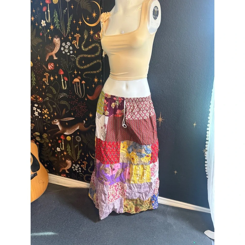Ashley Taylor Patchwork Maxi Skirt Cotton Boho Floral One Size Multicolor India
